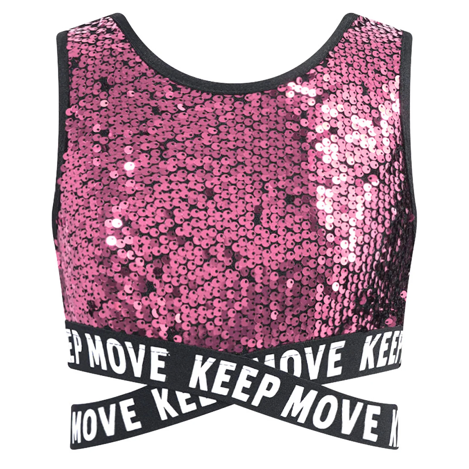 

New Kids Girls Fashion Sequins Tank Crop Tops Sleeveless Criss-cross Waistline Vest for Hip-hop Jazz Dancing Performance Costume