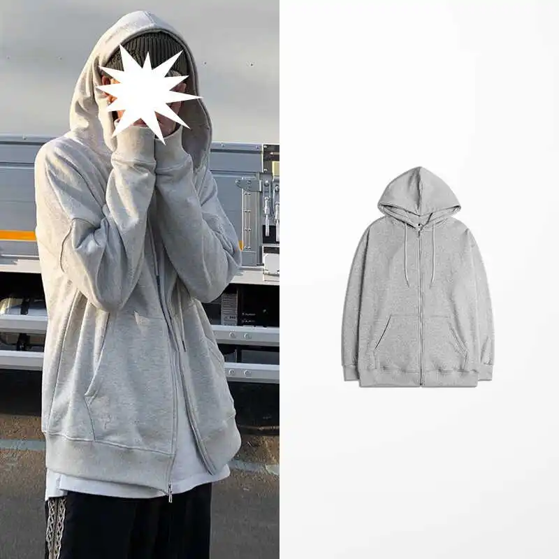 

Толстовка с капюшоном большого размера, мужская весна-осень-зима, модный тренд, свободная повседневная толстовка на молнии для подростков, полиэстер, спандекс