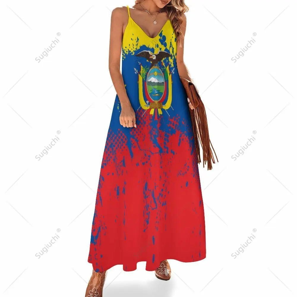 Long Dresses Dress Ecuador Flag Print New Casual Sleeveless Women's V-Neck Printed Dress Swing Retro Dresses