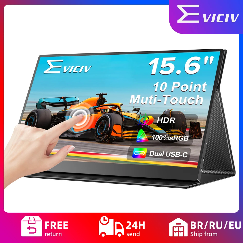 Портативный монитор EVICIV с сенсорным экраном 15,6 дюйма FHD 1080P IPS 10-точечный сенсорный экран с HDMI USB C Eye-Care Travel Внешний для ноутбука, компьютера, телефона, коммутатора