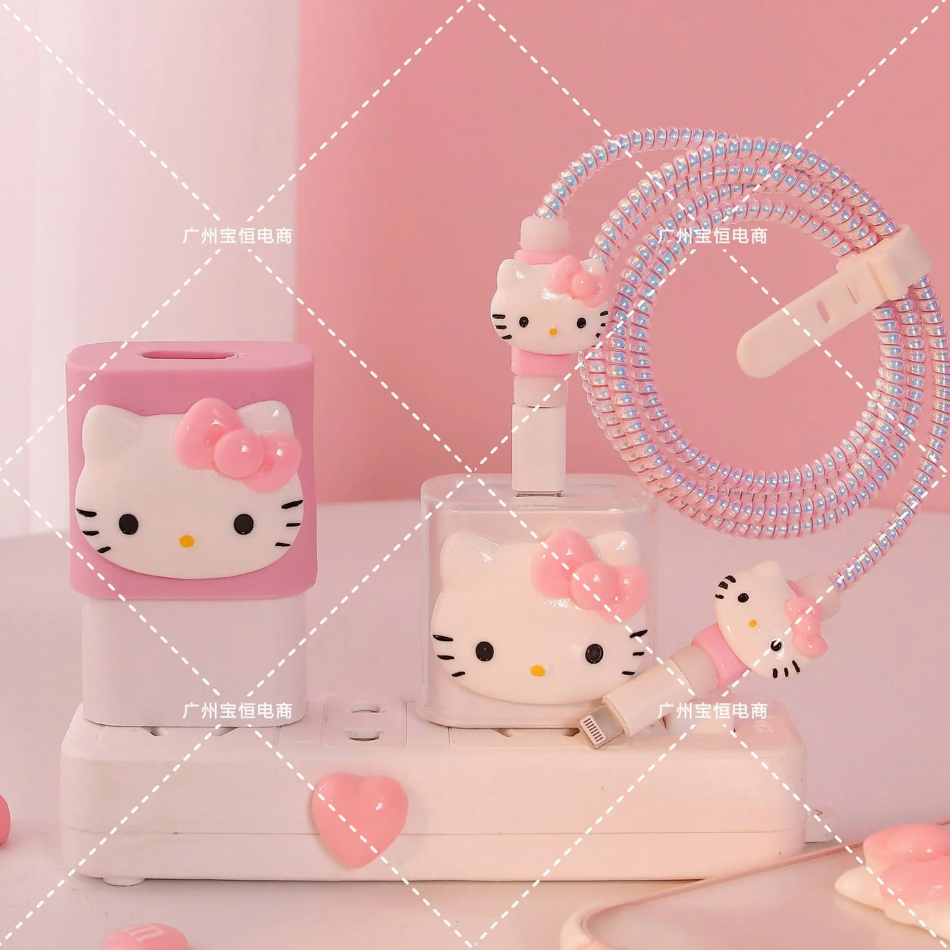 

Kawaii Hello Kitty Data Cable Protective Case Sanrio Cute Cat 20W Charger Winding Rope Decorative Gift for Women Birthday Gift