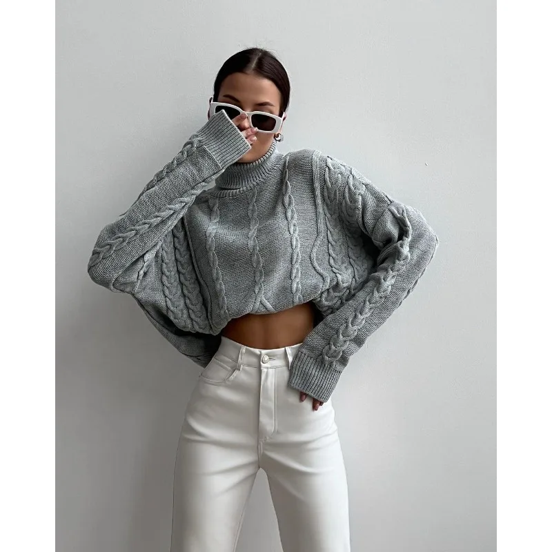 2023 Autumn Winter Pullover Sweater Top Women's Solid Color Loose Knitted Sweater Women Long Sleeve Turtleneck All-Match Sweater