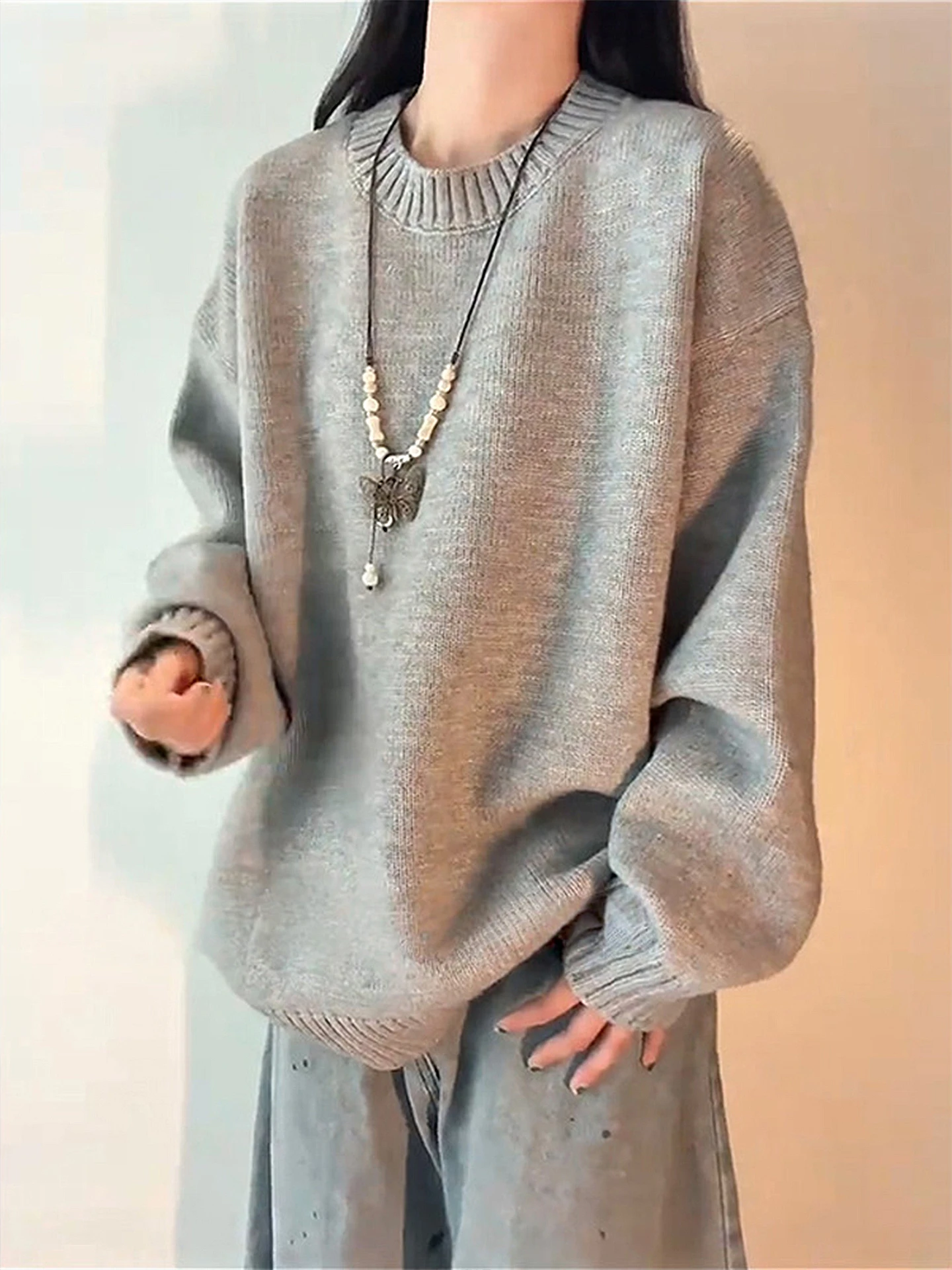 

ay Lazy High-End Knitted Sweater Men's Base Layer irt round Ne Winter Casual Loose Fit Polyester Long Sve T-irt