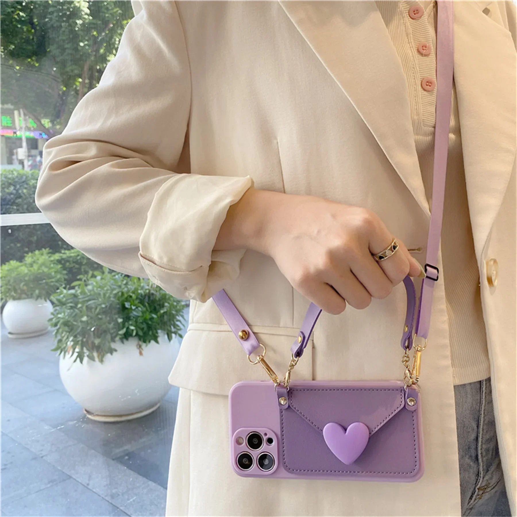 Selling Love Crossbody Card Case Korean Strap Card Holder Protector For iPhone 11 12 13 14 ProMax X XS XR Max Coin Wallet Case