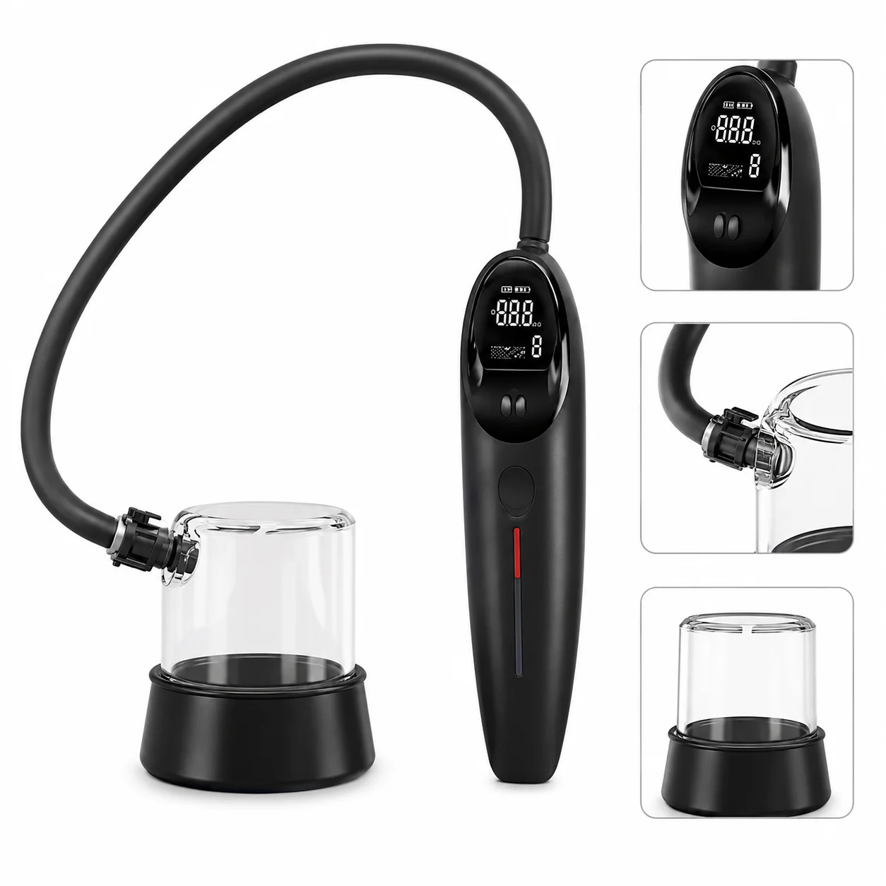 Men Electric Vacuum Pump Trainer with Suction Cup, Digital Control Handle, Flexible Hose and Clear Transparent Chamber Kit