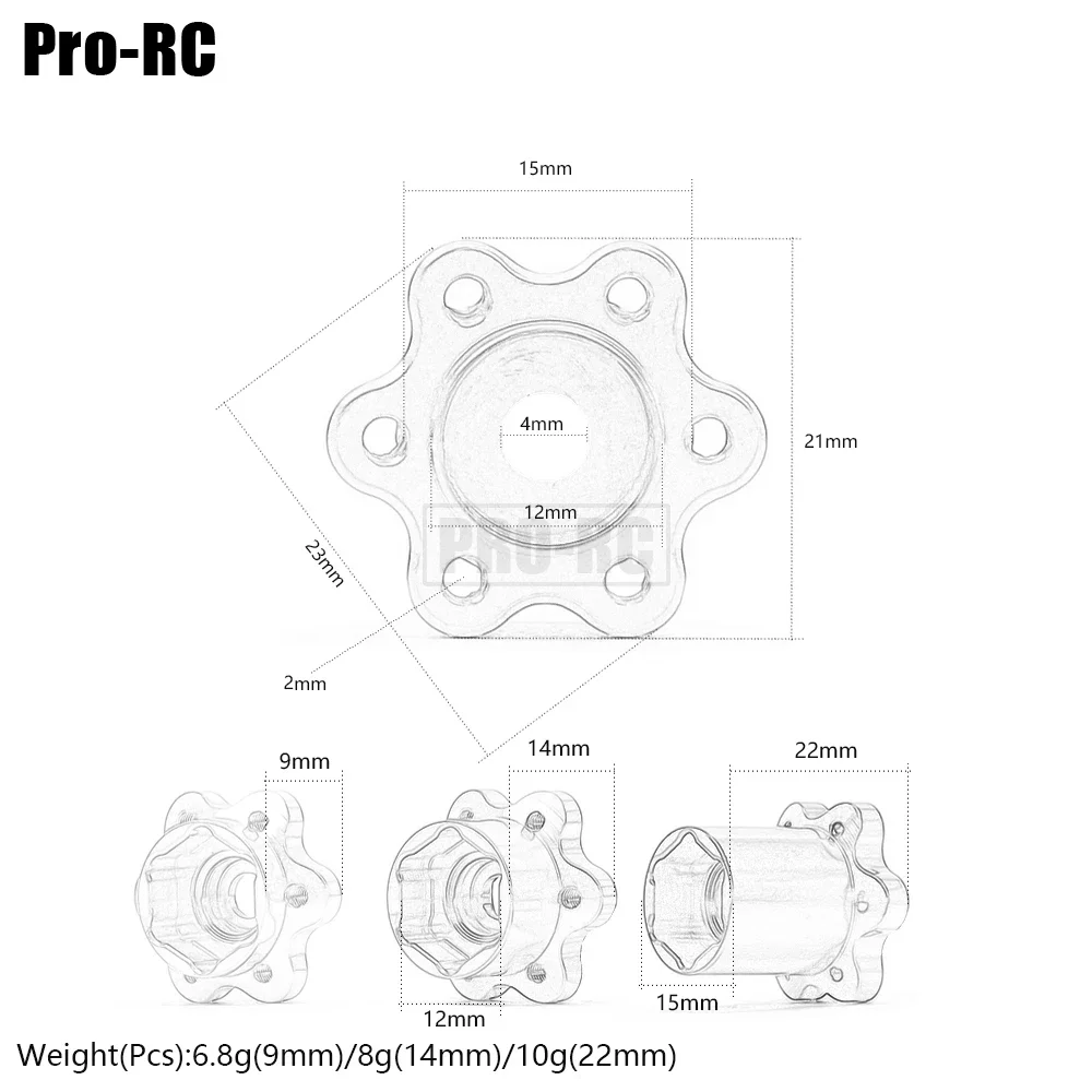 Adaptador hexagonal de cubo de rueda de aleación de aluminio, 2 piezas, 2,2 pulgadas, 12MM, 9/14/22MM de espesor, AX31266, AX80128, para 1/10 AXIAL WRAITH YETI RC Parts