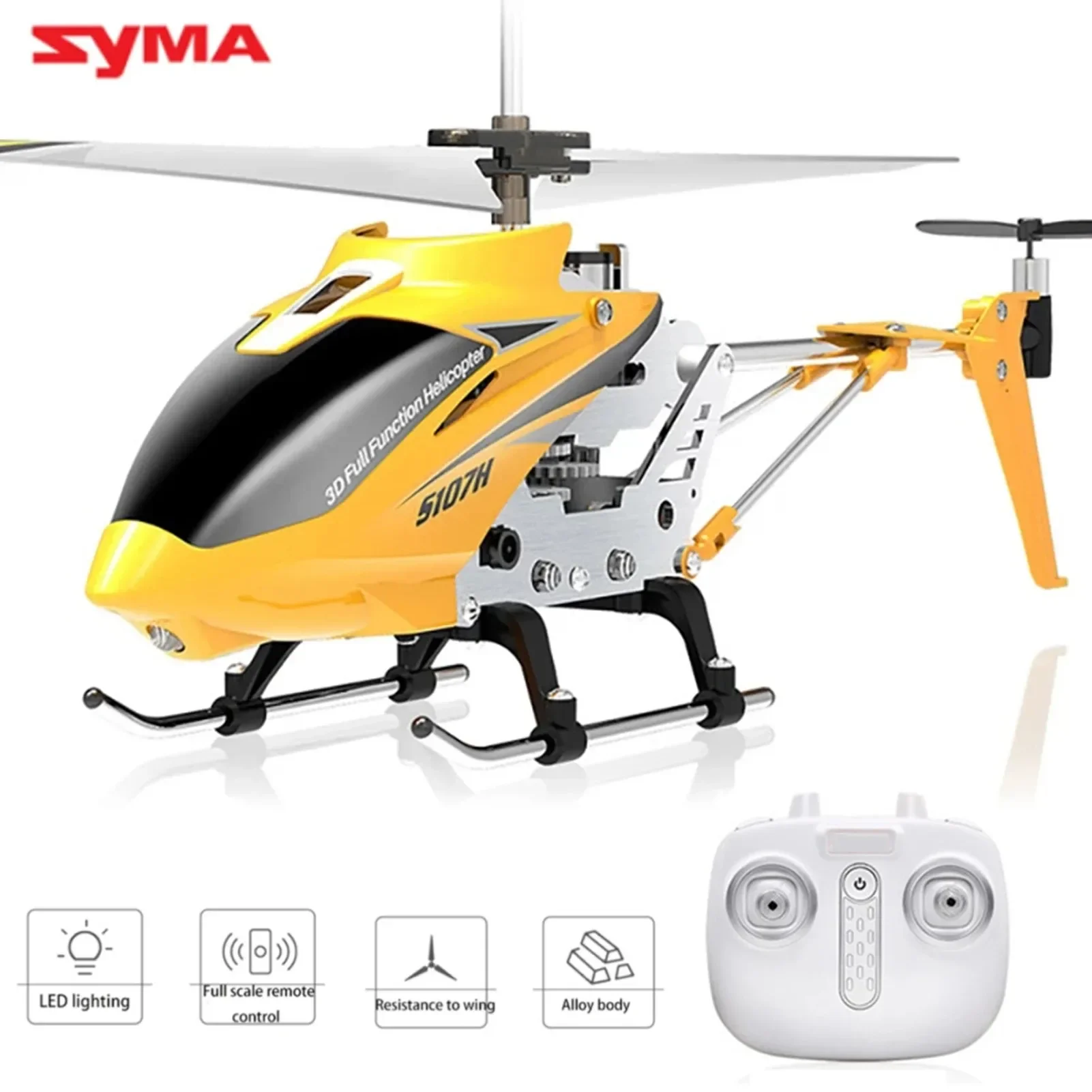 SYMA-S107H Helicóptero de controle remoto com luz LED para crianças, mini brinquedo RC, auto-hover giroscópio estabilização, original