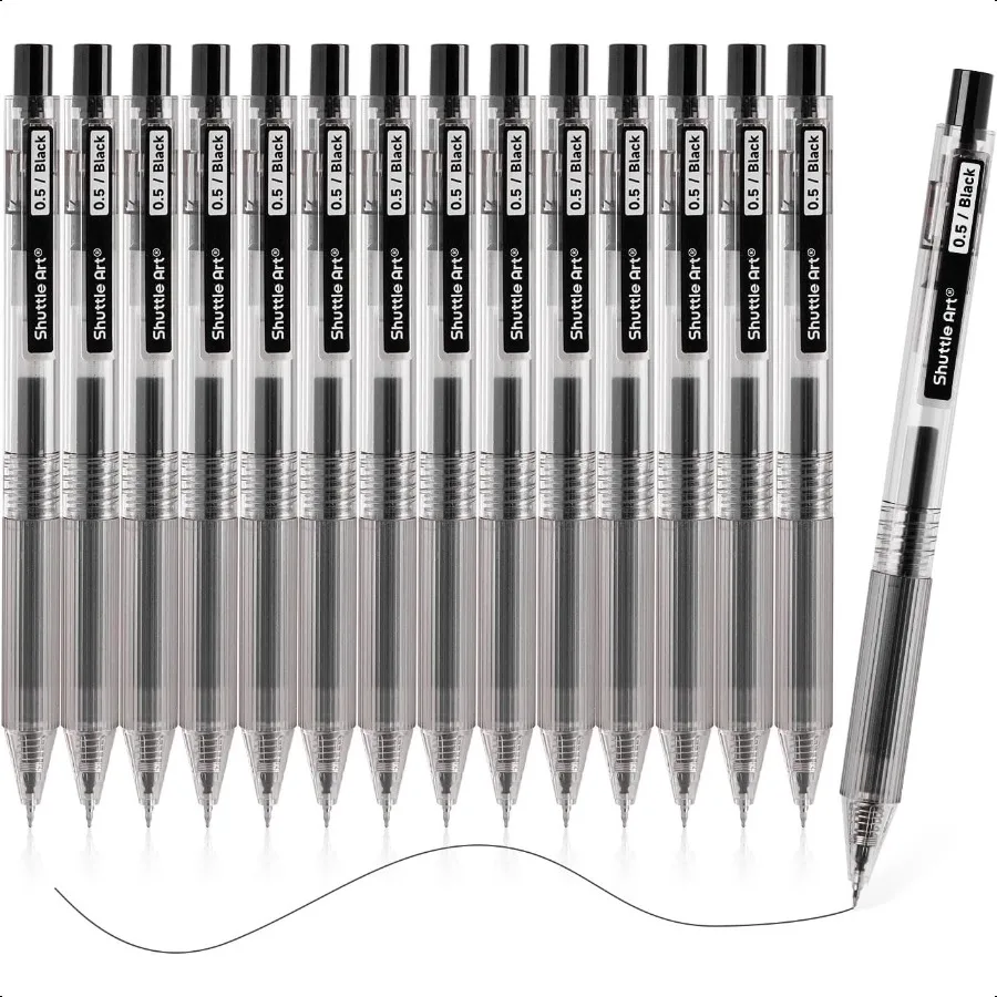

Черные гелевые ручки Ink Glide Series, 15 шт., выдвижные гелевые чернильные ручки-роллеры с тонкими точками 0,5 мм, быстросохнущие, водонепроницаемые, гладкие, Wri