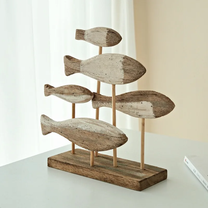 Handmade Wooden Three-dimensional Fish Ornament Mediterranean Tabletop Decoration Living Room Decorations Adornos Para Casa