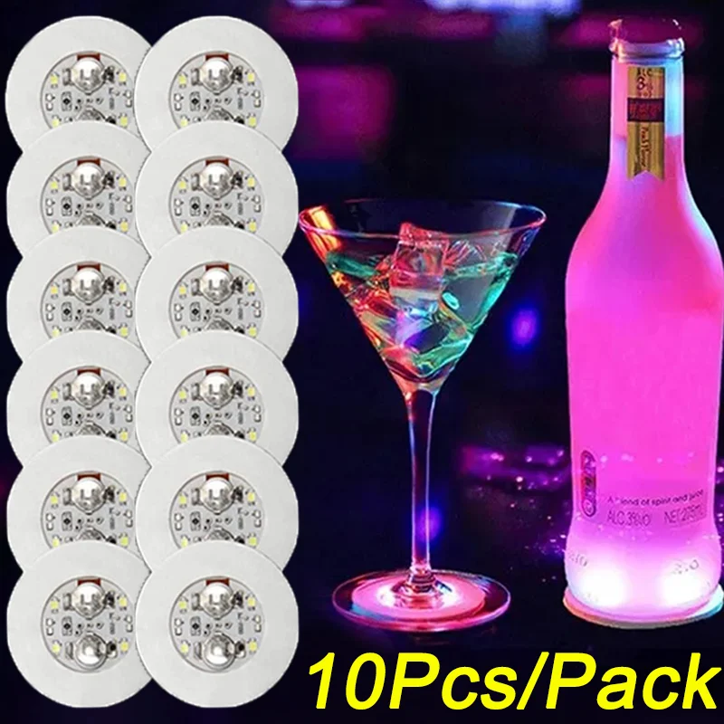 3//6/10PCS LED Coaster Light Up Coasters Stickers Liquor Bottle Drink Luminous Cup Mat Club Bar Party Car Wedding Vase Decor