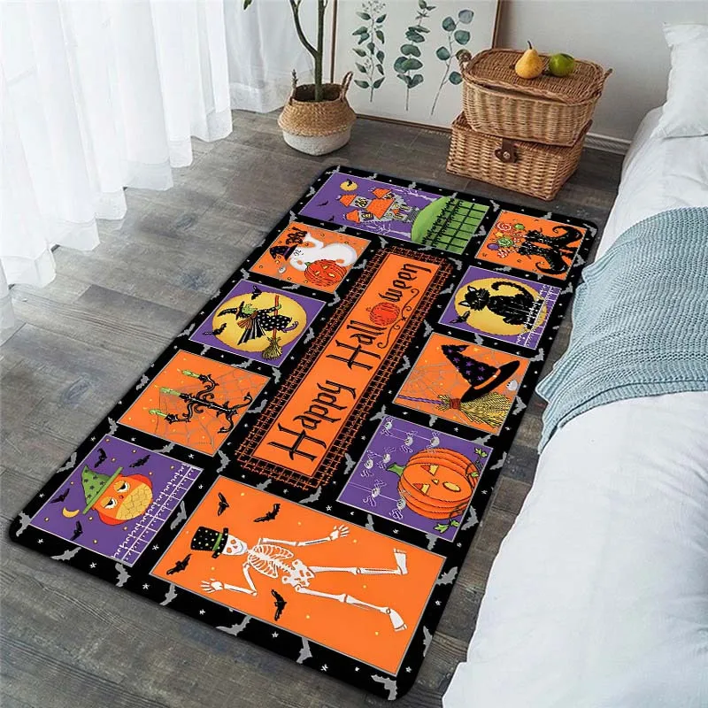 Halloween Spooky Witch Pumpkin Carpet for Living Room Decor Sofa Table Large Area Rugs Bedroom Bedside Foot Pad Antislip Doormat