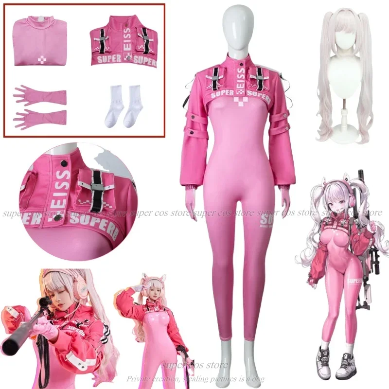 Women’s Nikki Alice Cosplay Costume Bodysuit with Ear Gloves Wig Cosplay Latex Cat suit Jumpsuit Jacket Suit