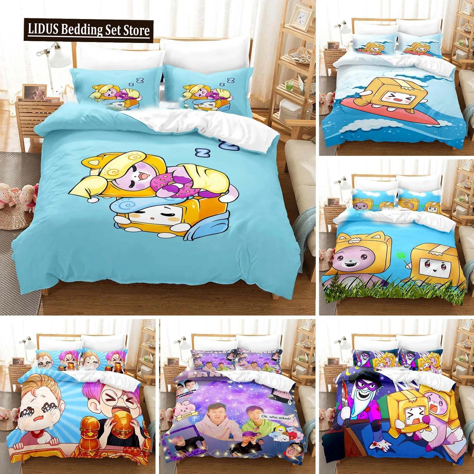 Cartoon Foxy Boxy Lanky-box Bedding Set Duvet Cover Bedroom Comforter Covers Single Twin King Size Quilt Cover Home 2/3PCS