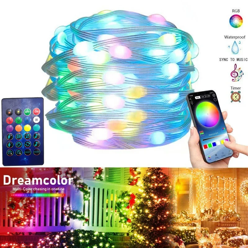 10mLed String RGB Light Smart Outdoor Festoon Party Linea in pelle IP65 Bluetooth Lampada musicale String Fairy Lights Illuminazione natalizia.