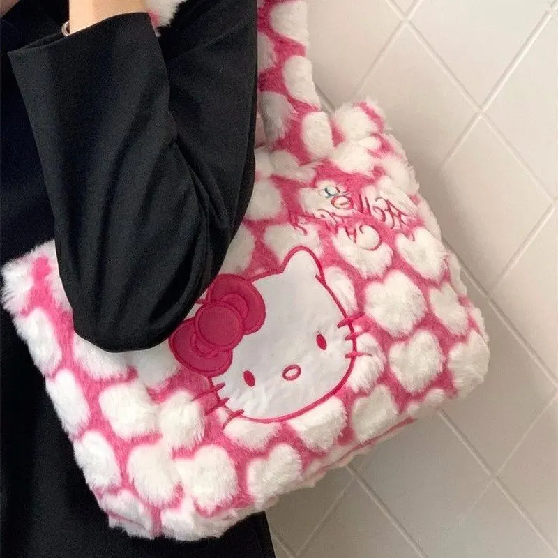 

Anime Cartoon Peripheral Plush Hello Kitty Winter Shoulder Handbag Trendy Women'S Bag Velvet Embroidery Sweet Style