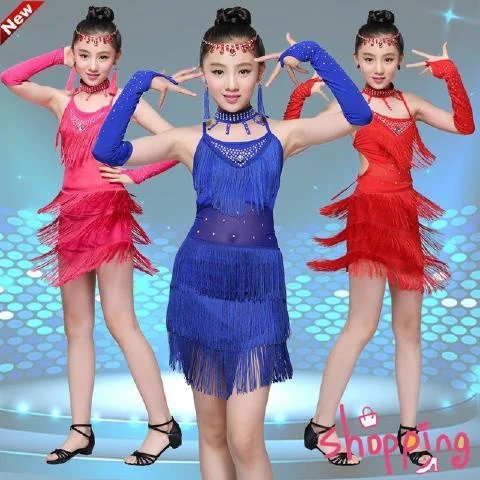 Latin Dance Performance Kleidung Kinder Latin Dance Kleid Performance Wettbewerb Kleidung neue Pailletten Quaste