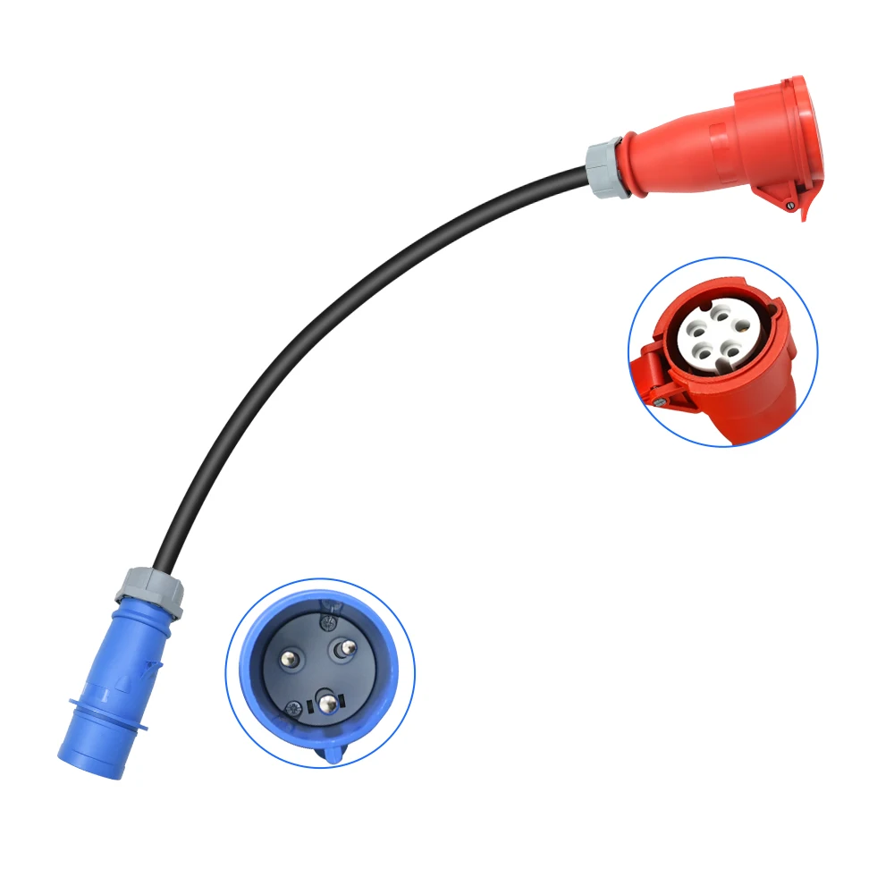 Adaptador de cargador EV 32A trifásico Cee rojo a 32A 1 fase Cee azul para cargador EV de 22KW carga de coche eléctrico EVSE