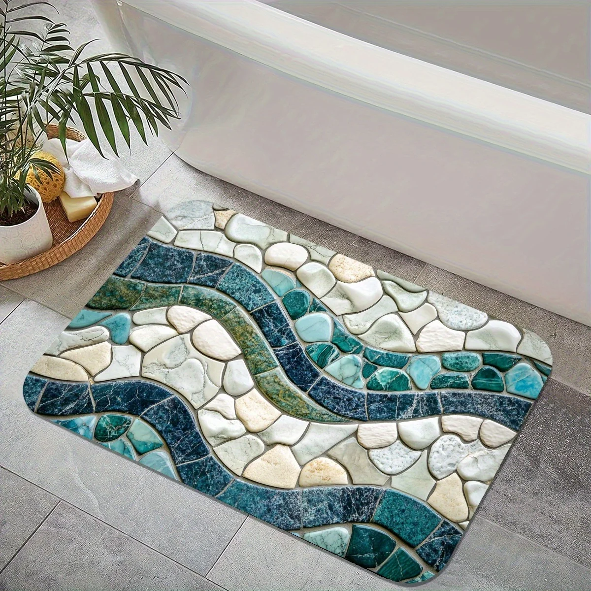 VIKAMA Bathroom Stone-Patterned Art Rug Nordic Style Living Room Bedroom Home Decor Soft to the Touch Machine Washable