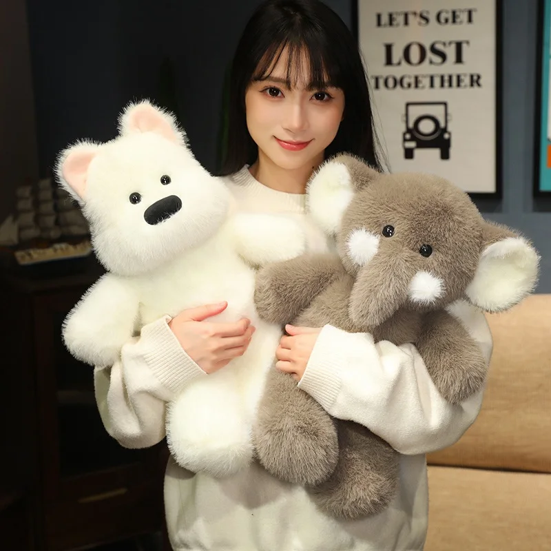 New Arrival 45cm Stuffed Animal White Dog Sheep Elephant Soft Toys Fluffy Cute Plushies Doll Comfort Hug Pillow Girl Gift