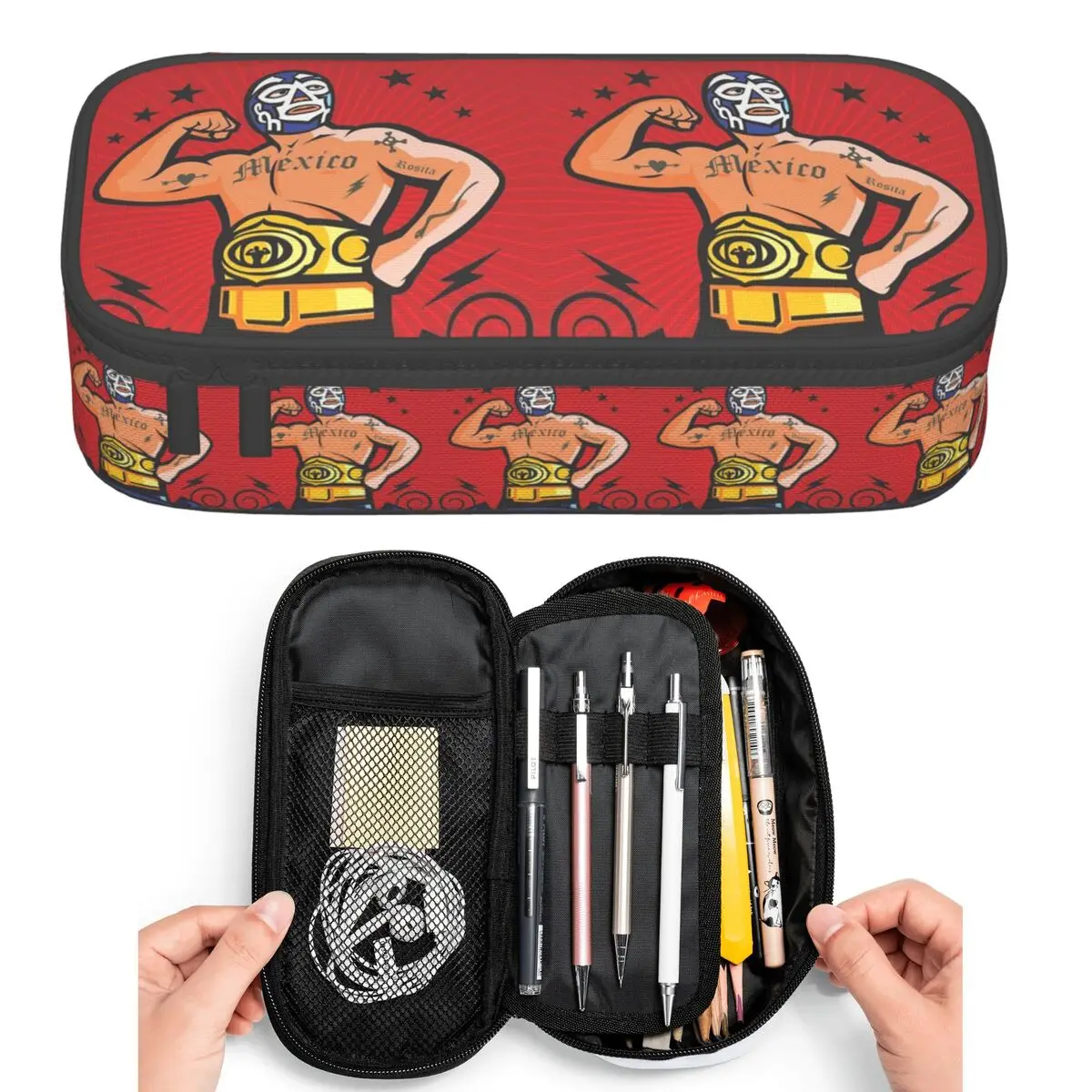 

Colorful Mexican Wrestler Luchador Pencil Cases for Student Pen Box Pencil Bag Large Capacity Pencil Pouch Pen Holder