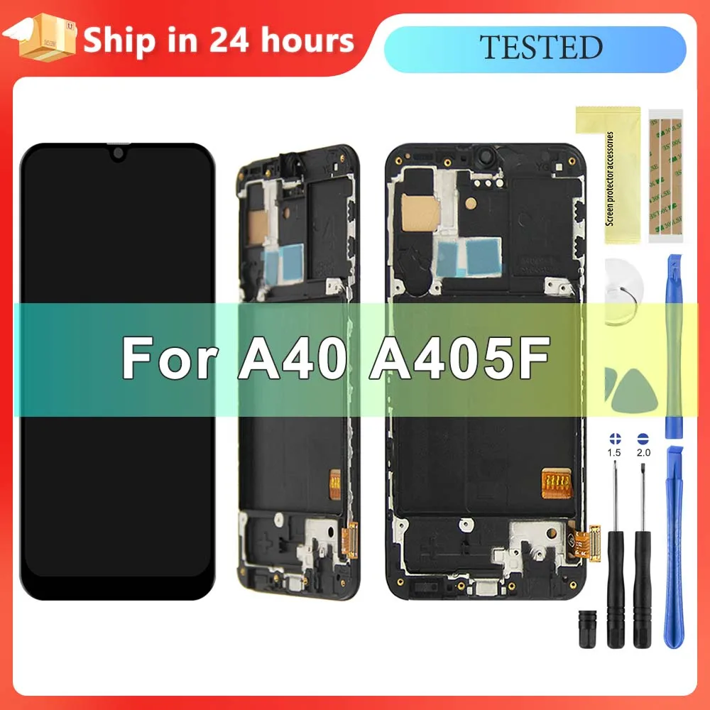 A40 Display Screen with Frame for Samsung Galaxy A40 A405F A405F/DS A405FM/DS Lcd Display Touch Screen Digitizer Replacement