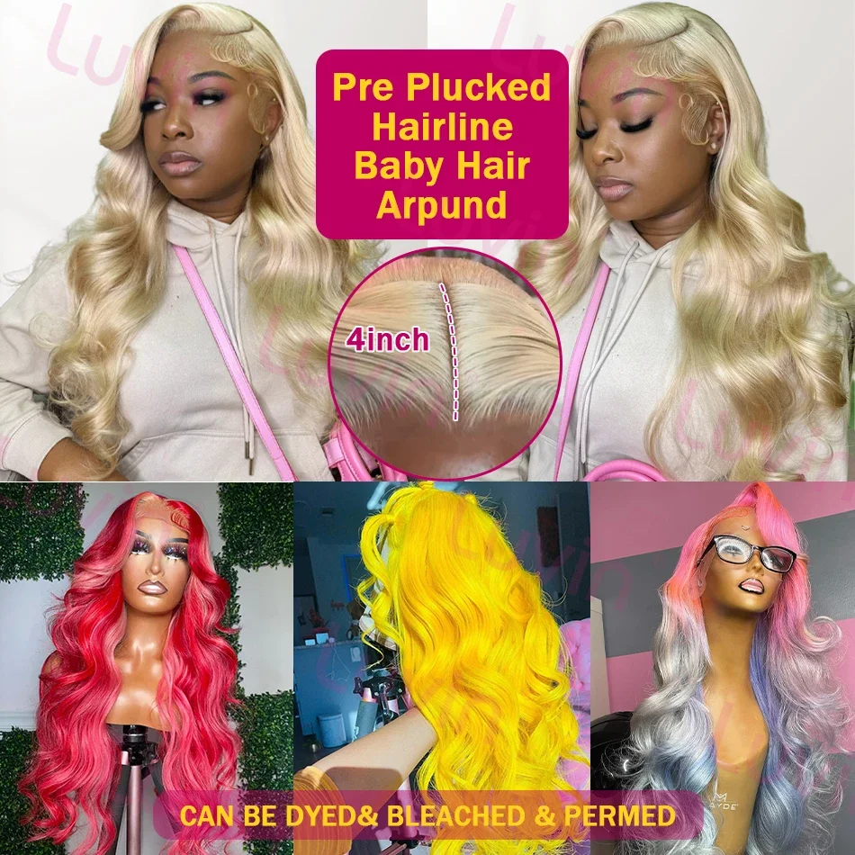 ​ ​ ​ 30 40 cali 250% 613 Miodowy blond 13x6 HD Body Wave Lace Frontal Wig Ludzkie włosy 13x4 Przezroczysta koronkowa peruka na przód dla kobiet