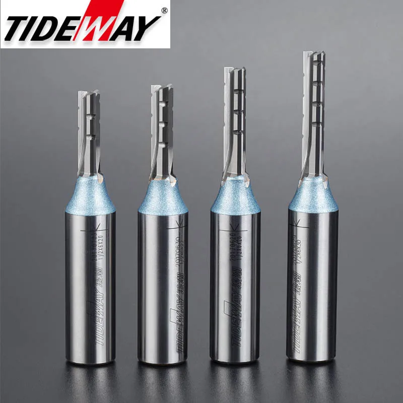 Tideway 1/2 Shank 3 Blades Cutting Straight Router Bit TCT Cutters Woodworking CNC Trimming Slot Milling Cutter for Wood MDF