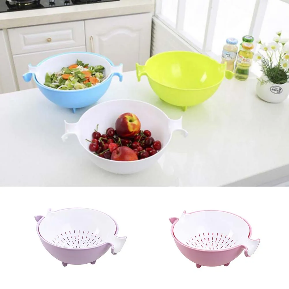

2 -in-1 Drain Basket Fruit Strainer Bowl Cleaning and Vegetable Washer Swing Cleaner Drainer
