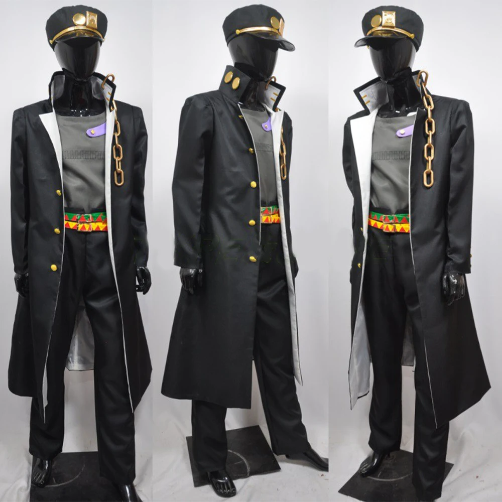 IN STOCK Part 3 Stardust Crusaders Kujo Jotaro Kujo Black Outfit Uniform Anime Cosplay Costume Halloween Theme Party