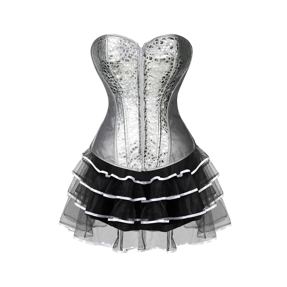 Corset Dress Silver Gold Corsets for Women Steampunk Gothic Corset Bustier with Zipper y2k Overbust Plus Size Corset Bustier Se