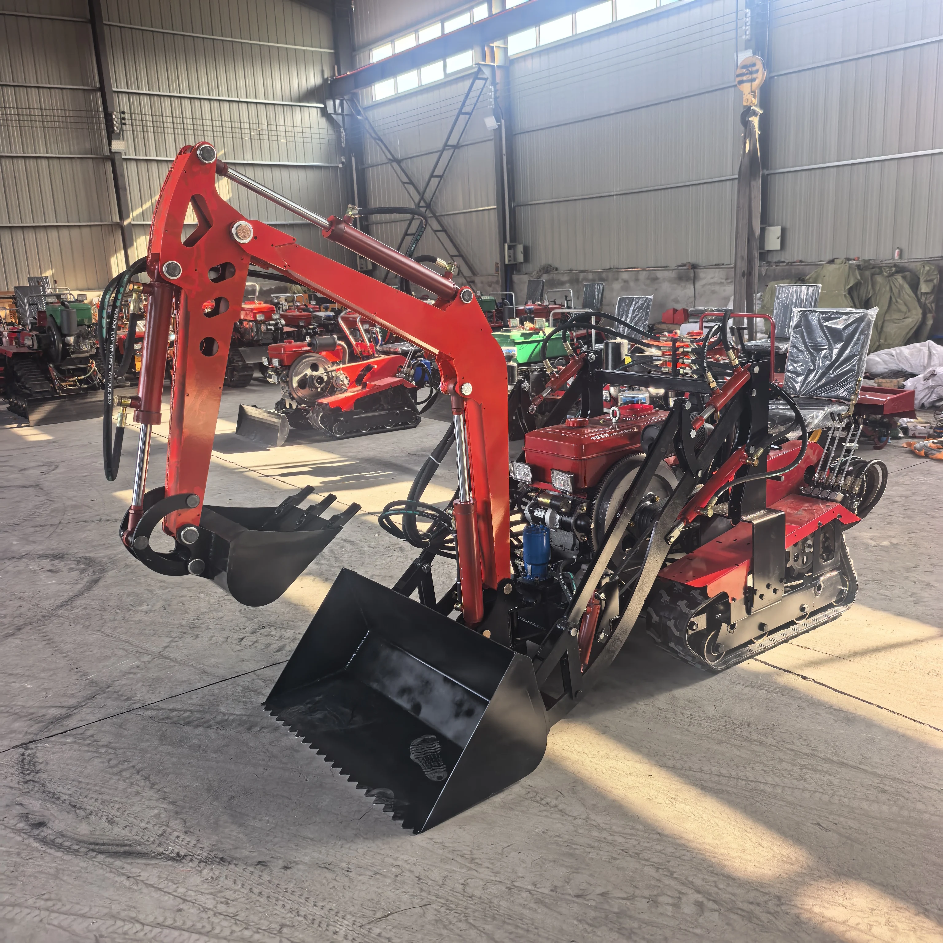 Multifunctional Crawler Tractor with Backhoe Front Loader, Diesel Ride-on Farm Excavator, Garden Orchard Digging Plowing  CE