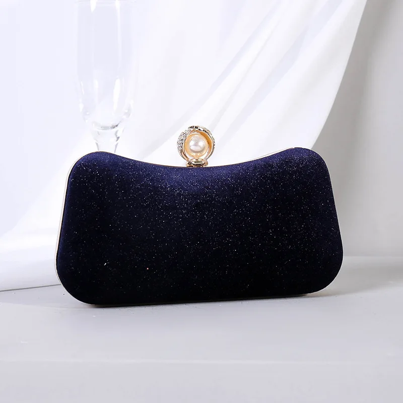 

Retro Fine Blue Black Velvet Small Clutch Purse Wedding Party Chain Shoulder Bag Crossbody For Women Autumn Banquet Evening Bag