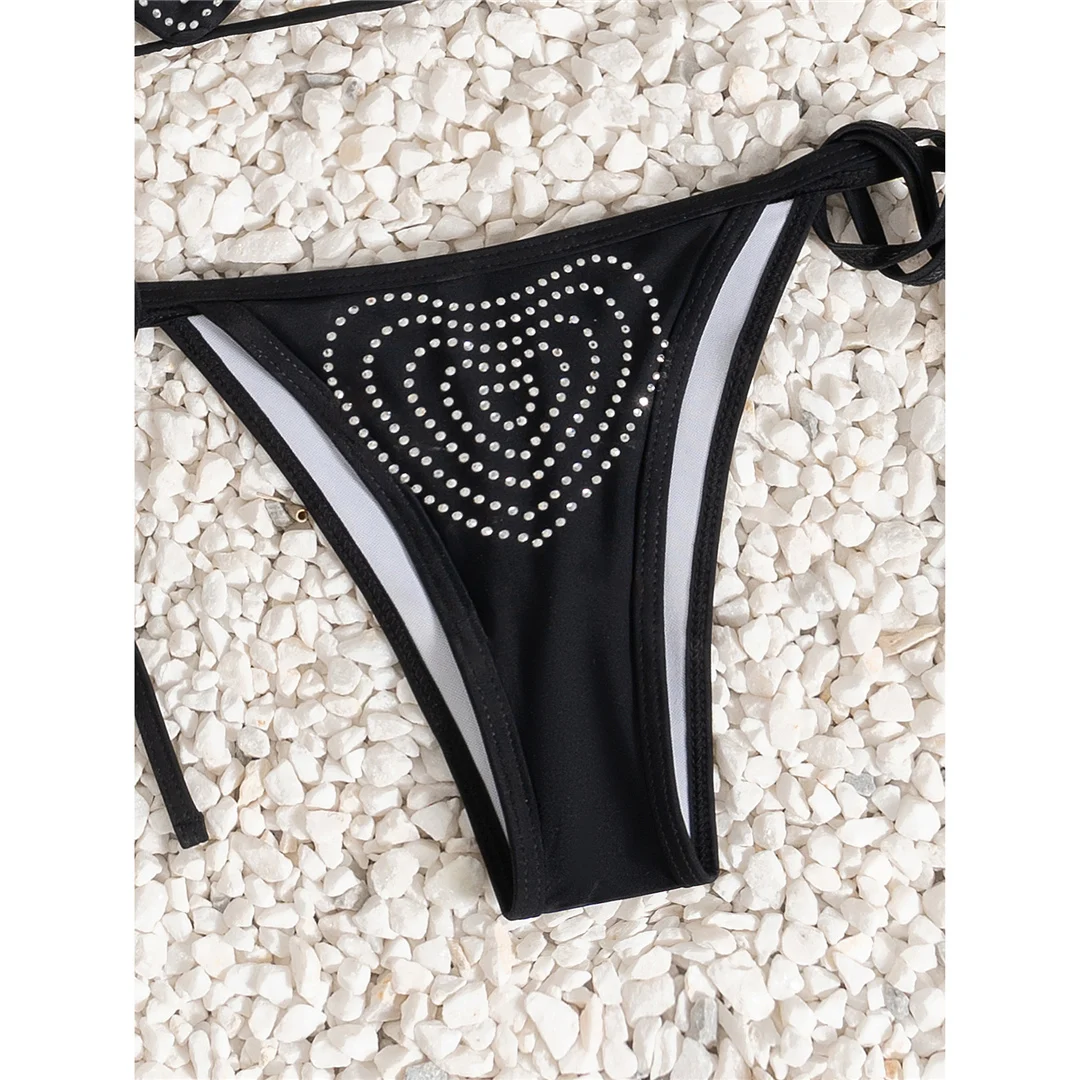 Pailletten-Bikini mit Neckholder, Damen-Badeanzug, zweiteiliges Bikini-Set, hoch geschnittene Beine, mit Trägern, Badebekleidung, Badeanzug, Modell V7747. – Detail 7