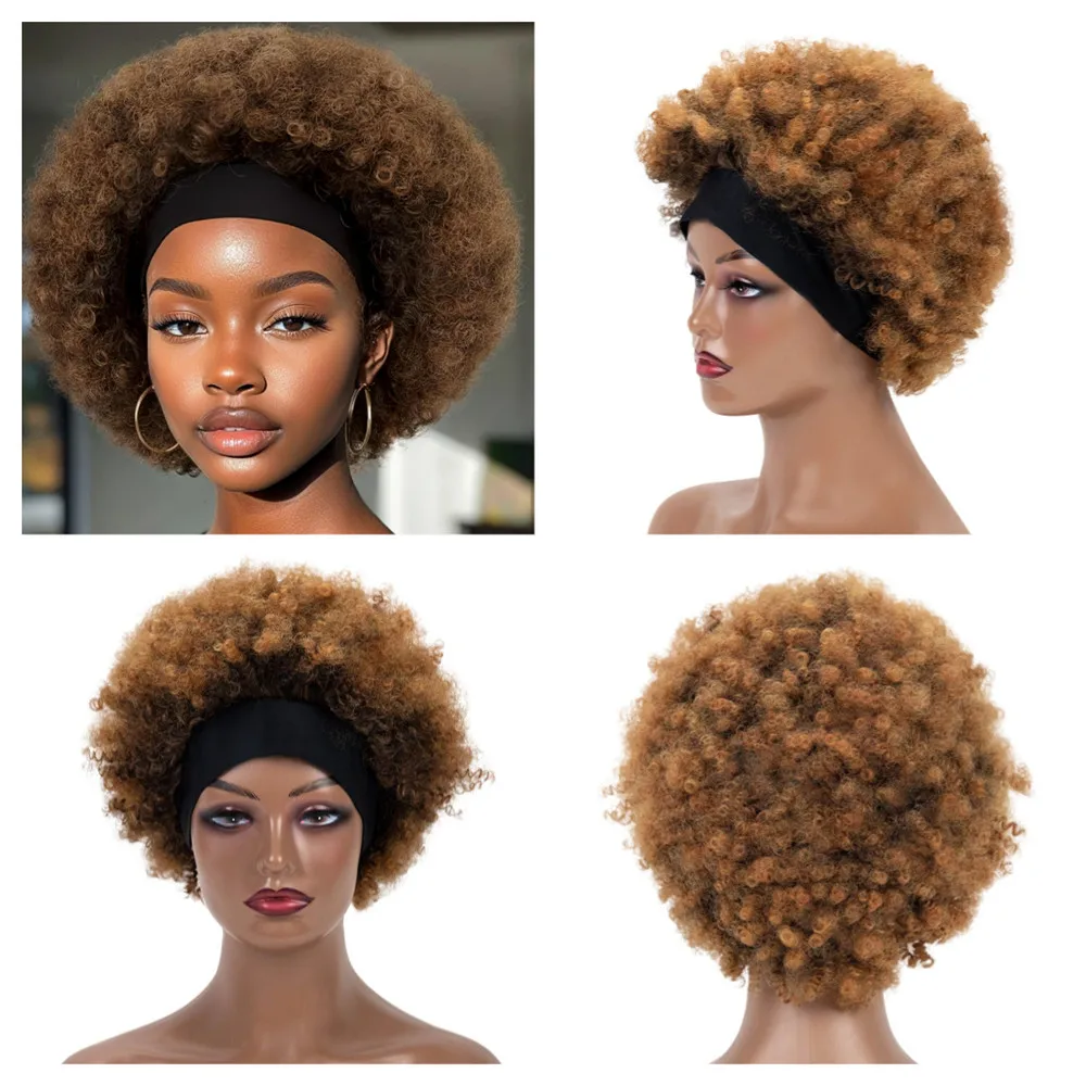 

Черный, коричневый синтетический афро-шарф для волос, парик, короткая вьющаяся повязка для волос из ледяного шелка, термостойкий чехол на голову для женщин, африканская прическа