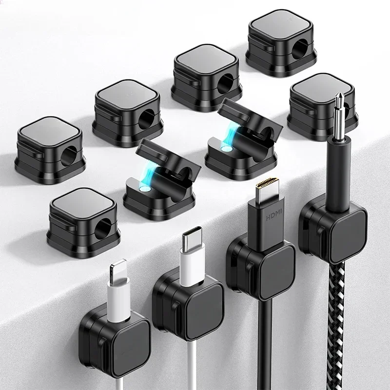 6/12Pcs/Set Magnetic Cable Clips Smooth Adjustable Cord Holder Under Desk Cable Management Cable Organizer Wire Keeper Holder