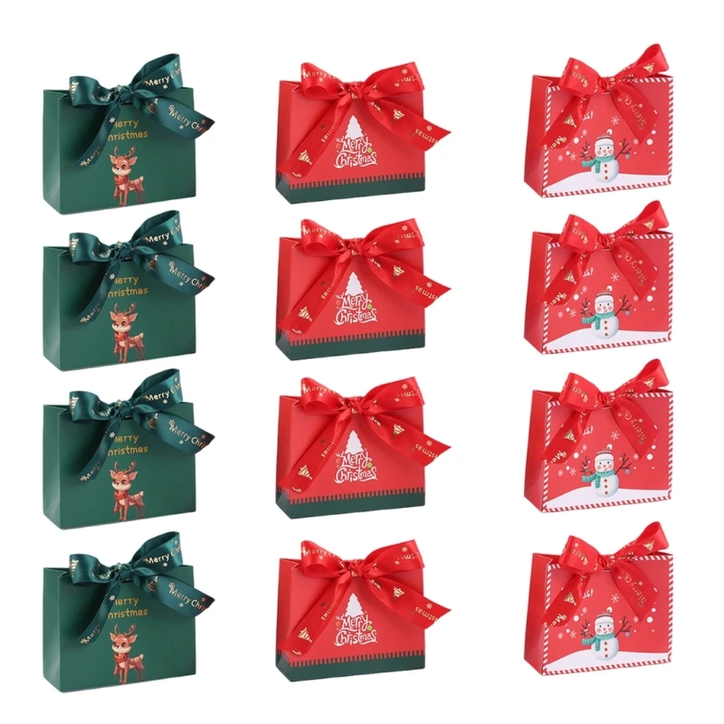 Set of 12 Christmas Holiday Gift Bags Paper Carriers for Christmas Party Dropship