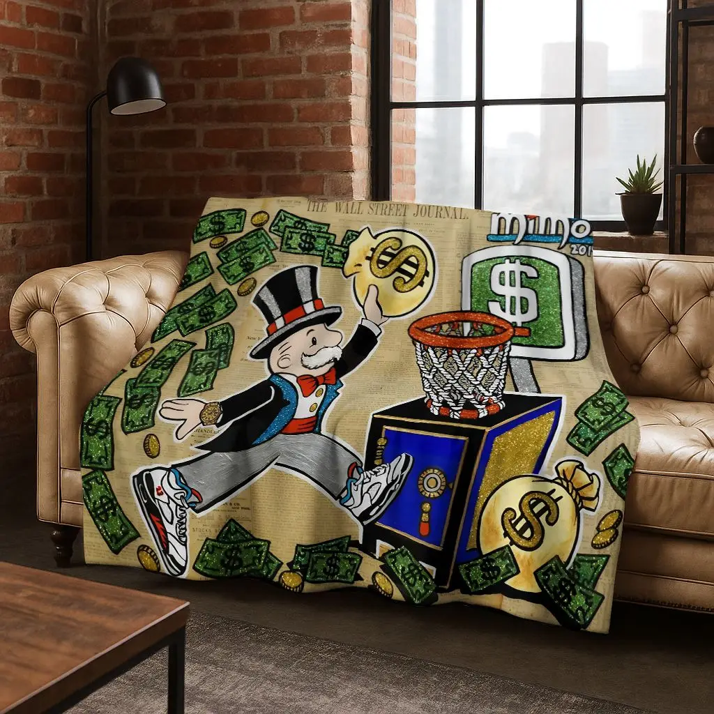 

Rich Cartoon Monopoly Dollar Game Money Flannel Blanket,Cozy Soft Throw Blanket for Home Bedroom Bed Sofa Picnic Cover Gift Kids