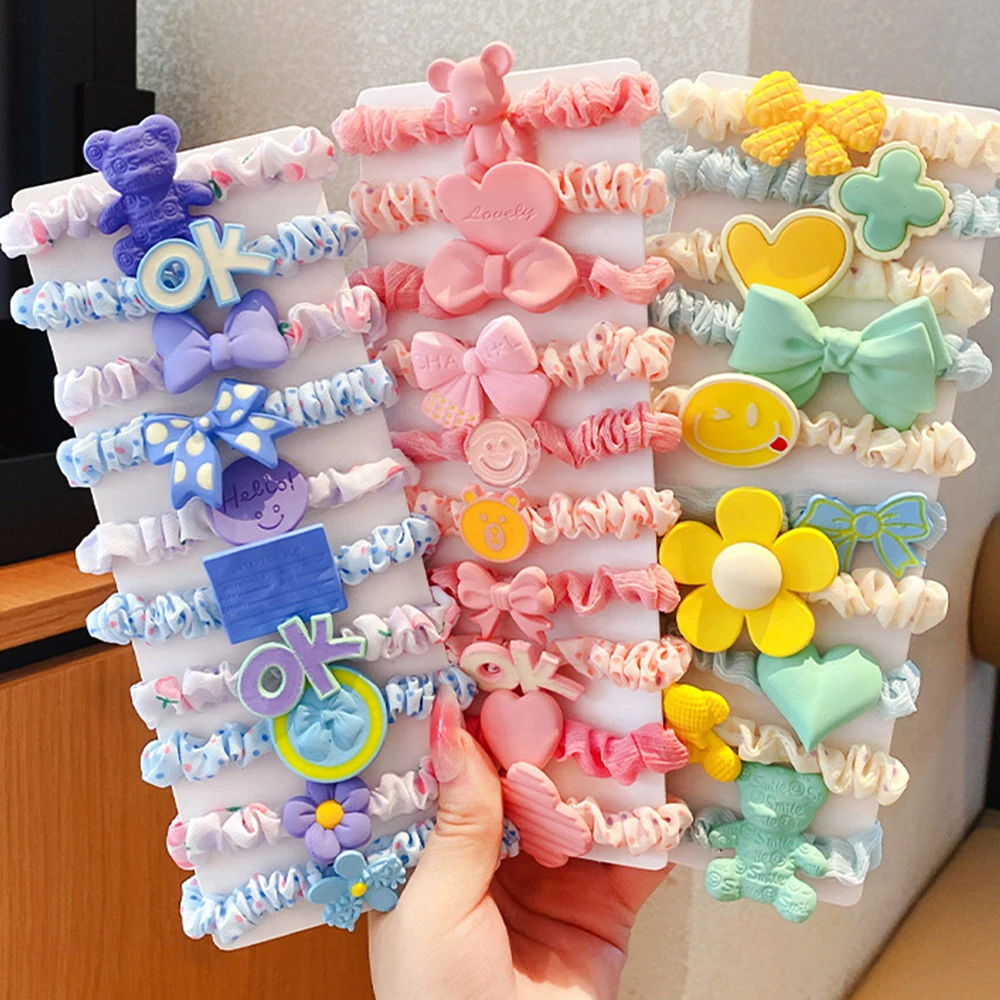 

5pcs/set Cute Cartoon High Elastic Rubber Band for Girls Colourful Ponytail Holder Hair Rope Hair Accessories No Hurt Hair