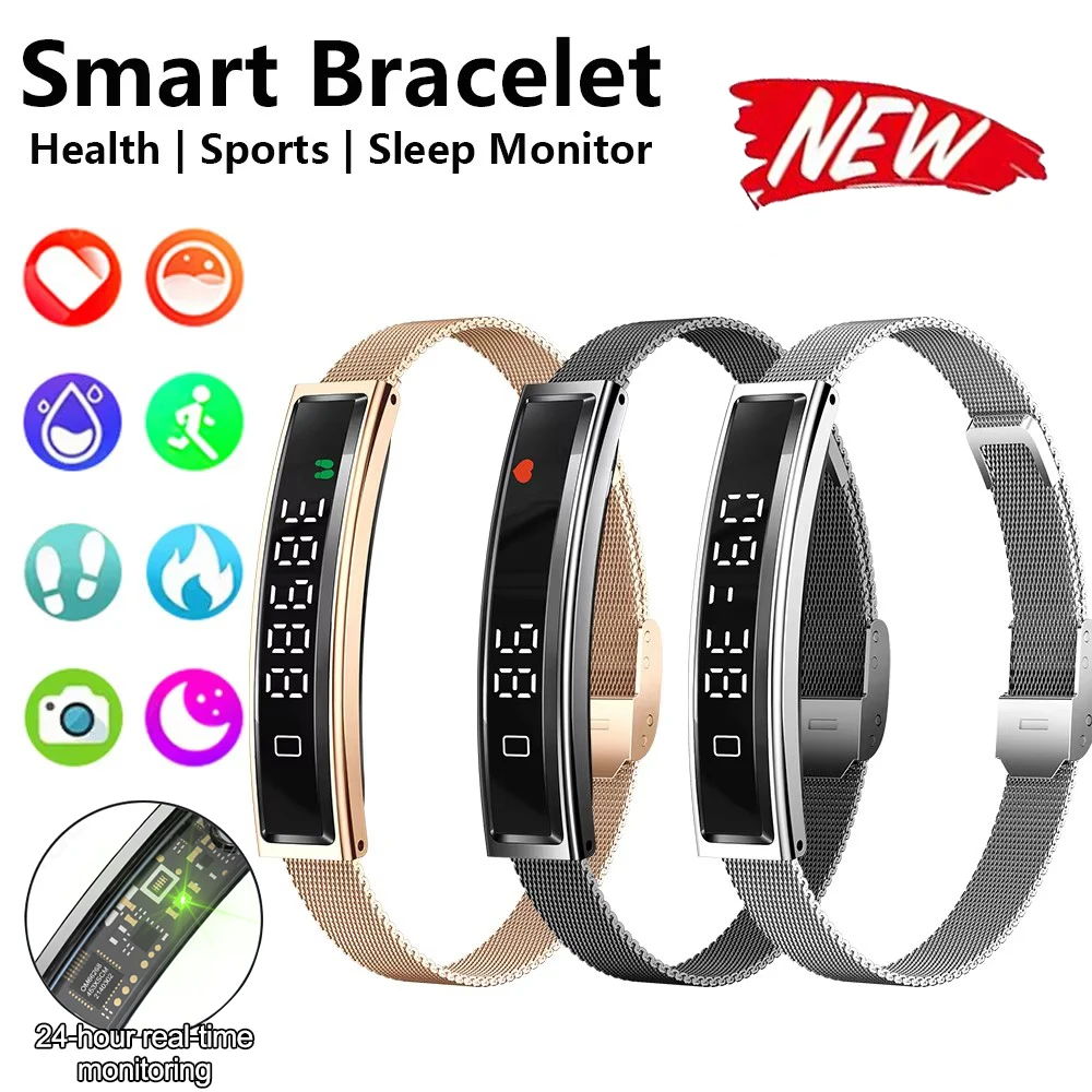 สมาร์ทวอทช์ติดตามสุขภาพสำหรับผู้ชายและผู้หญิง พร้อมหน้าจอแสดงเวลา วัดอัตราการเต้นของหัวใจ ตรวจสอบการนอนหลับ นับก้าว และแจ้งเตือนสายเรียกเข้า