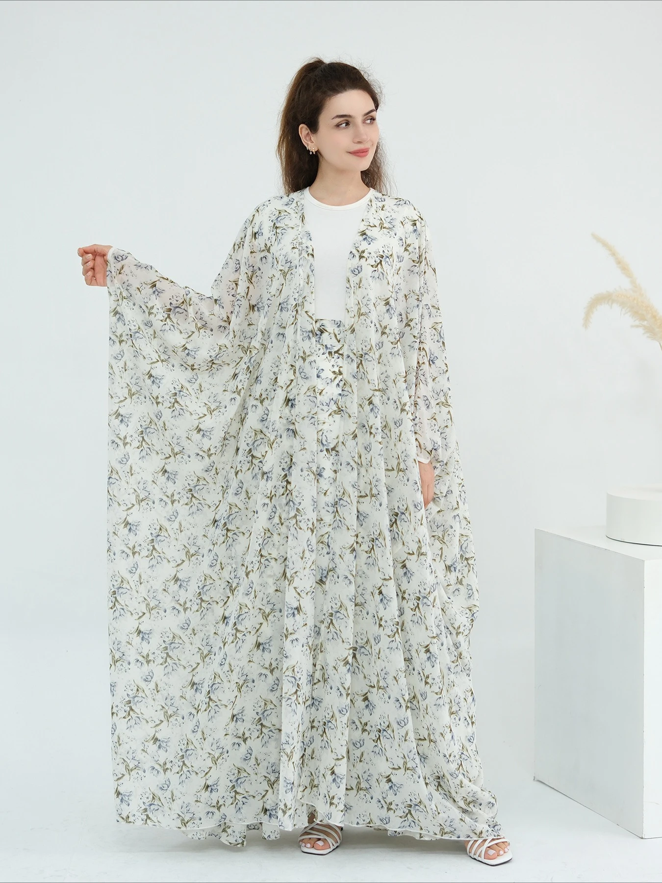 Eid femmes abaya jupes ensemble 2 pièces fleur imprimé cardigan jupe fête musulmane Ramadan longue Abayas arabe longue Robe maroc caftan