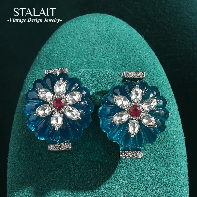 

Vintage Blue Glaze Pumpkin Stud Earrings Crystal Flower Accessories For Women Wedding Halloween Luxury Quality Jewelry 2025 New