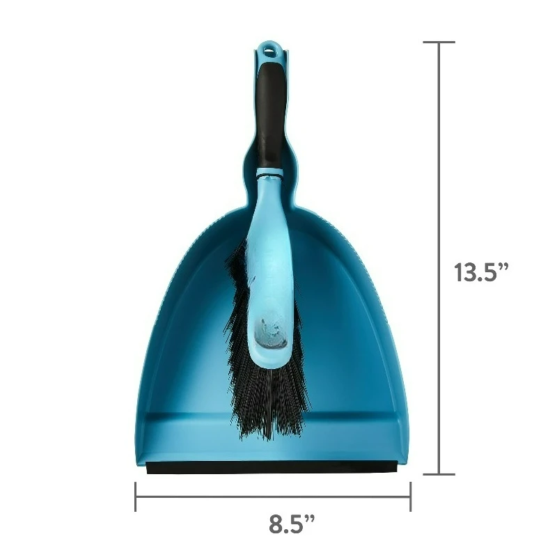 Plastic Dust Broom and Pan Set, Blue