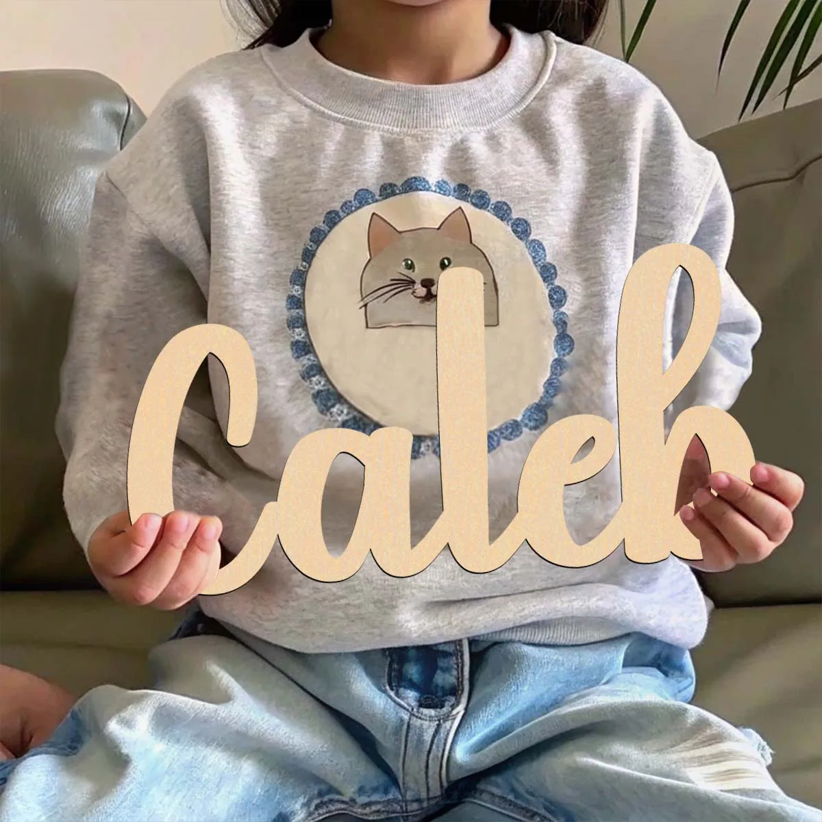 1pc Cute caleb example Customized Name Wooden Plaque Laser-Cut Sign Wooden Sign Handcrafted with Elegant Cursive Lettering