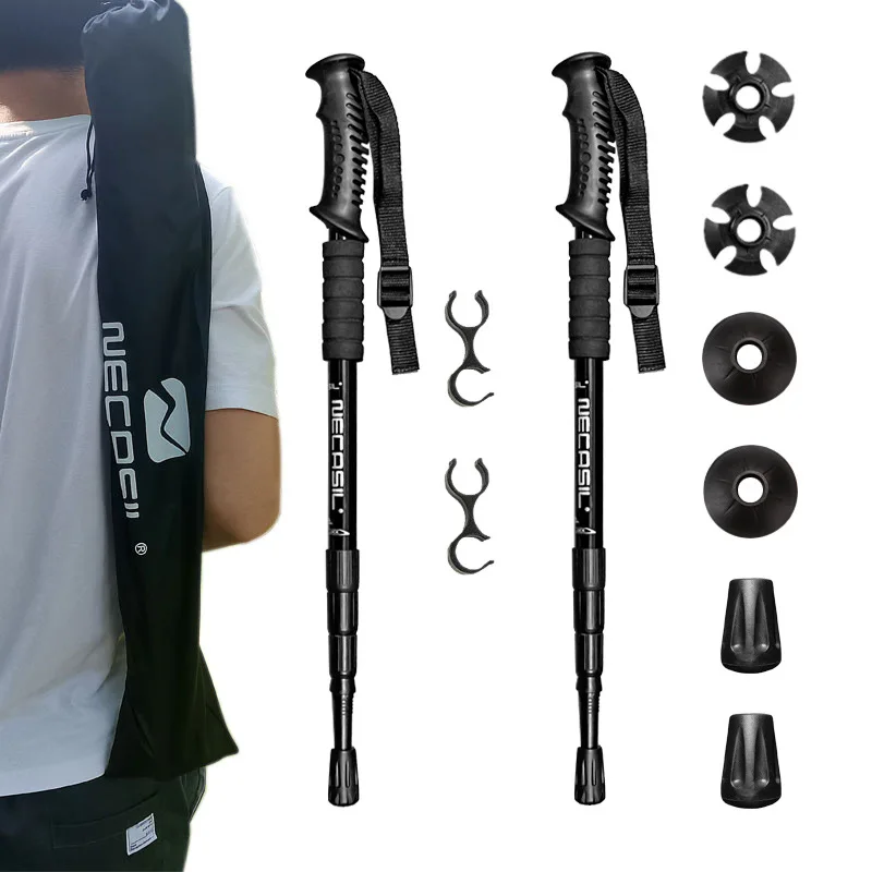 2 unidades/lote Bastones de trekking, bastón de senderismo, bastón nórdico, bastón telescópico de aluminio para esquí y camping, bastones de senderismo para exteriores, muletas