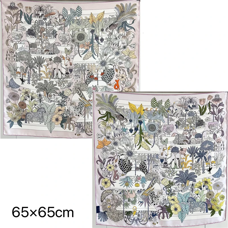 16MM High Version Double Faced Silk Scarf Women Rolled Edges Shawl Bandanas Hair Neck Accessories Women Foulard 65cm