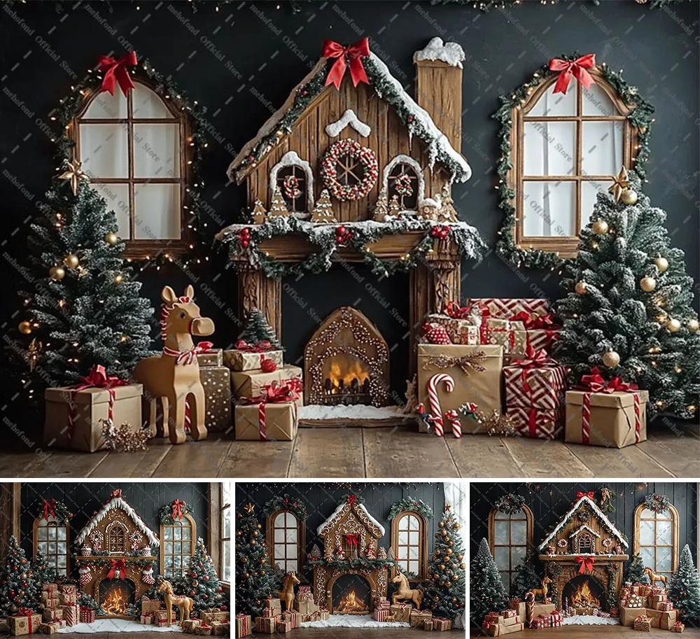 

Mehofond Photography Background Winter Christmas Gingerbread House Xmas Tree Kids Family Portrait Decor Backdrop Photo Studio