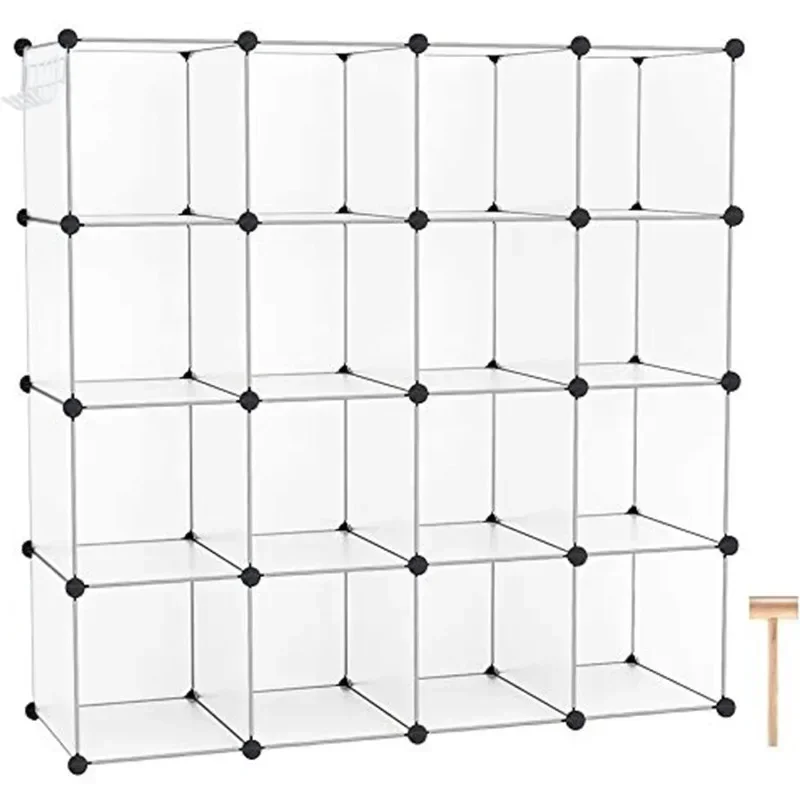 

Cube Storage Organizer, 16-Cube Shelves Units, Closet Cabinet, DIY Plastic Modular Book Shelf, Ideal For Bedroom