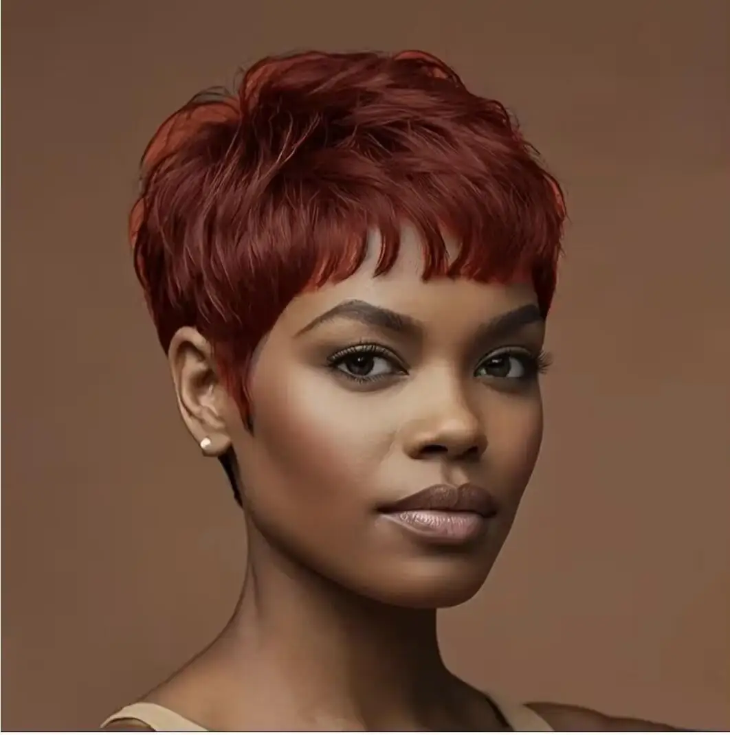 Wig rambut hitam pendek sintetis wig potongan Pixie untuk poni wig Fak pendek untuk wig pesta wanita rambut pendek