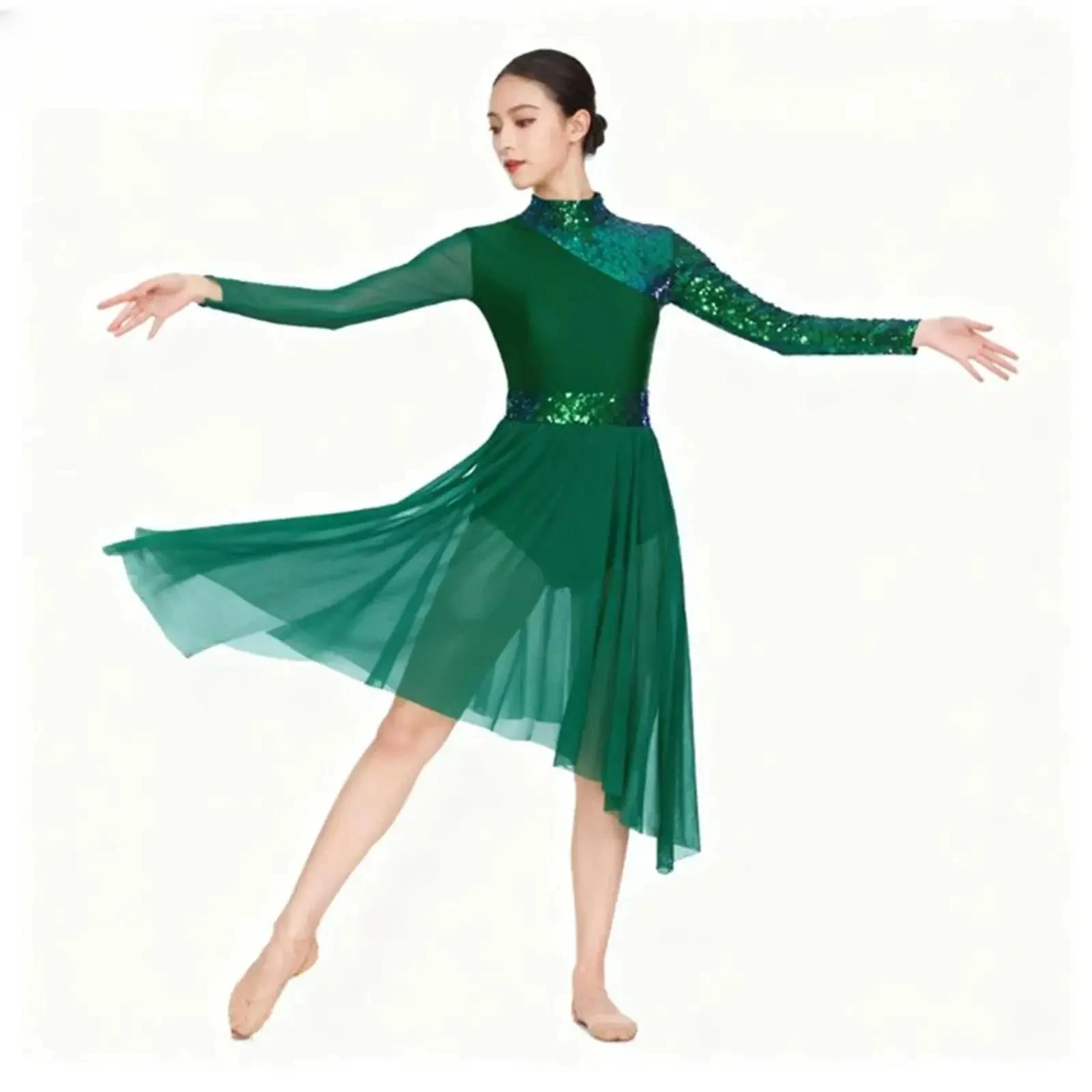 Womens Sparkly Sequin Gymnastics Figure Skating Ballet Lyrical Dance Leotard Dress Contemporary Modern Dance Performance Costume