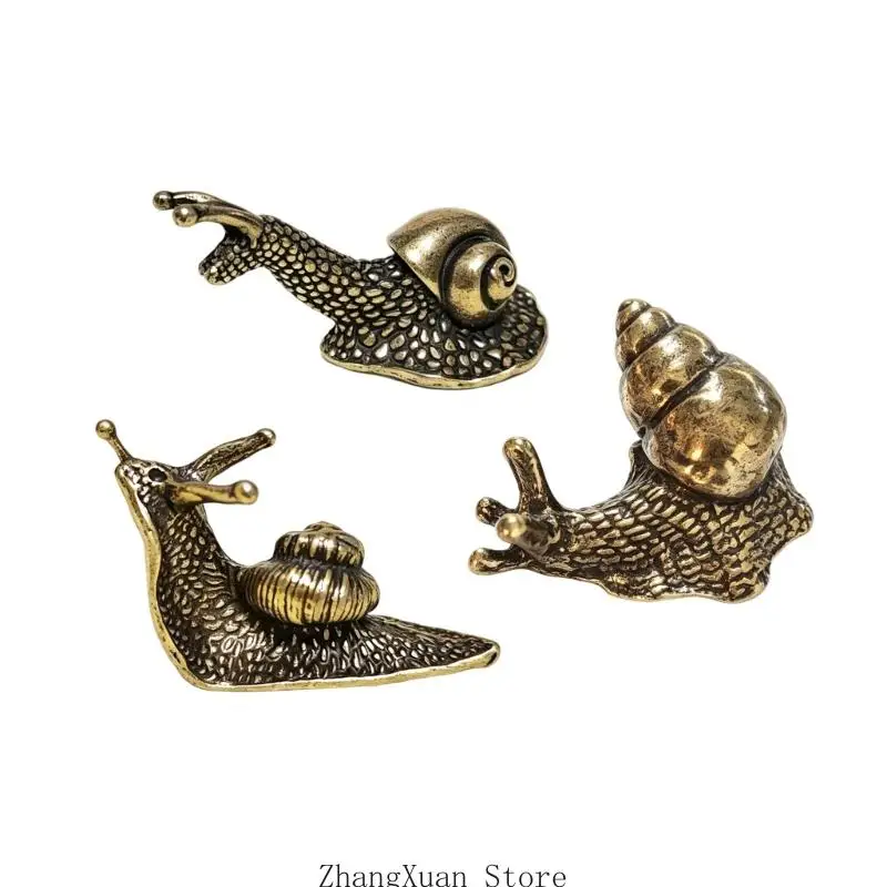 Antike Miniatur-Schneckenfiguren aus Metall, 3er-Set für Tischdekorationen mit strukturiertem Muscheldesign, Tischplatzierung – Detail 10
